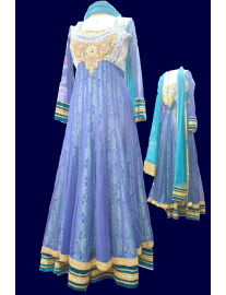 Peacock Blue Lace Anarkali Churidar Suit